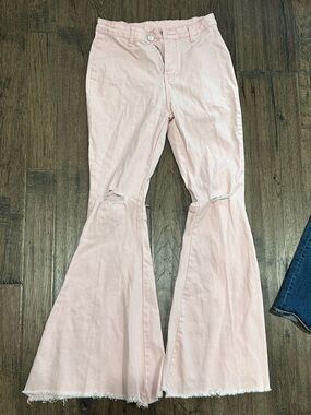 Light Pink Flared Jeans SHEIN